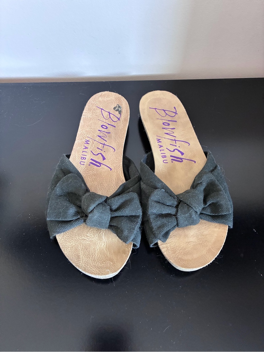 Blowfish Black Bow Slide Sandals